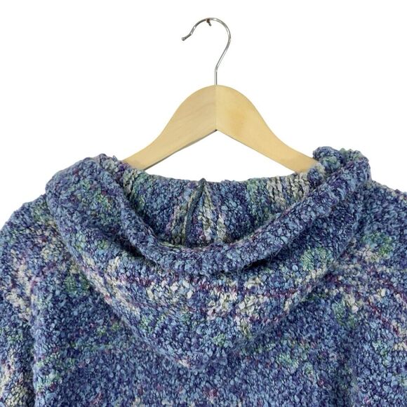 Alps Large Fuzzy Sweater Cardigan Zip Hooded Acrylic Blend Blue Cozy Womens - Picture 10 of 12